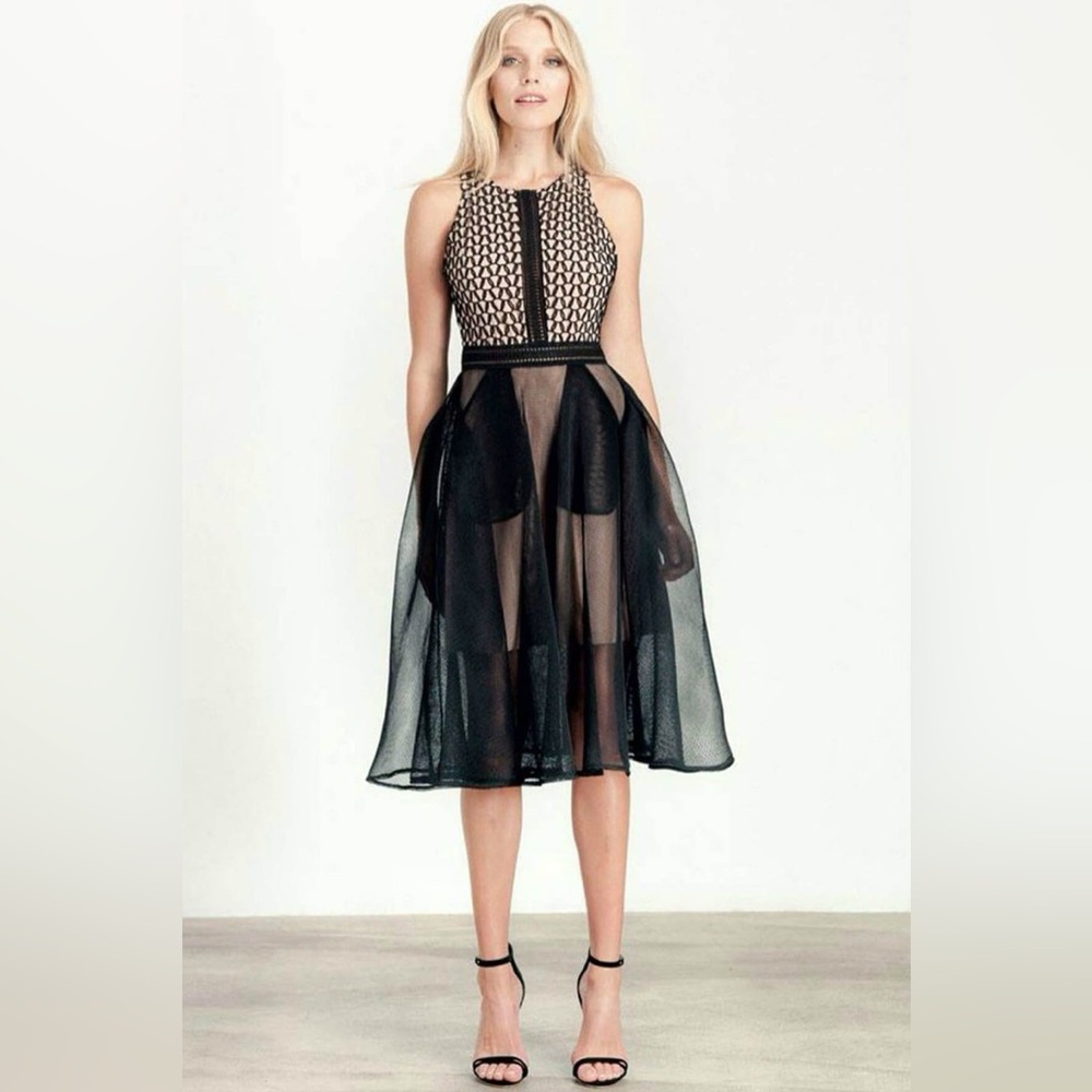 Elliatt | Black Knit Mesh‎ Overlay Midi Dress Size XS